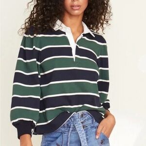Veronica Beard Green and Navy Striped Button Down Shirt